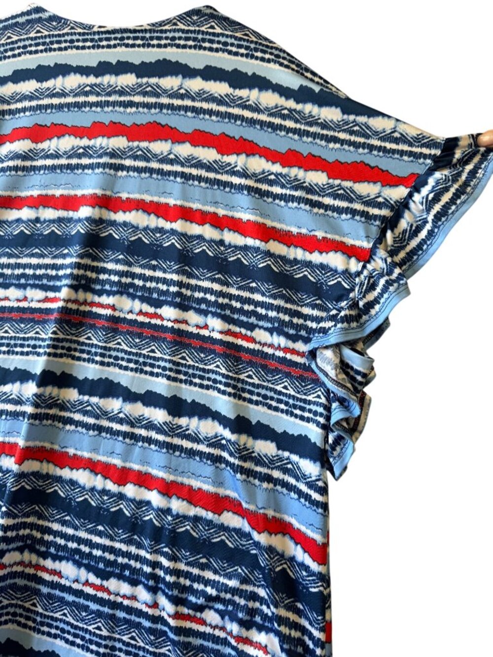 Ruby Rd. Womens 2X Striped Ruffle Sleeve Top V-Neck - Picture 8 of 8